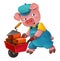 Cartoon isolated young pig in work outfit - interested - working - isolated