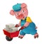 Cartoon isolated young pig in work outfit - interested - working - isolated