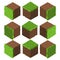 Cartoon Isometric grass and rock stone game brick cube.