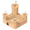 cartoon isometric medieval castle with towers and gates