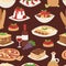 Cartoon Italy food cuisine delicious homemade cooking fresh traditional lunch vector seamless pattern.