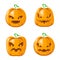 Cartoon jack o lantern halloween pumpkin decoration scary faces smile emoji icons set isolated design vector