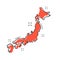 Cartoon Japan map icon in comic style. Japan illustration pictogram. Country geography sign splash business concept.