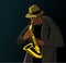 Cartoon jazzman playing on a saxophone