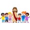 Cartoon Jesus Christ being surrounded by children