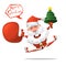 Cartoon. Jolly Santa Claus with a Christmas tree wishes you a Merry Christmas. Isolated vector illustration. Design element.