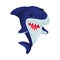 Cartoon joyful blue shark. Vector illustration on white background.