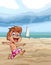 Cartoon joyful boy running along the beach