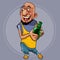 Cartoon joyful character is a bearded man stands with a bottle