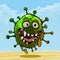 Cartoon joyful character green round monster fun running