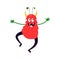 Cartoon joyful horned red monster isolated on white. Funny fantasy creature.