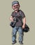 Cartoon joyful male photographer with camera in hand
