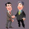 Cartoon joyful men in suits and ties shake hands