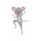 Cartoon joyful mouse jumping isolated on white. Smiling rat hopping.