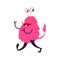 Cartoon joyful pink monster isolated on white. Funny fantasy creature.