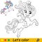 Cartoon joyful unicorn coloring book page vector