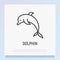Cartoon jumping  dolphin thin line icon. Modern vectir illustration