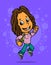 Cartoon jumping smiling brunette girl character