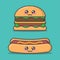 cartoon junk food on green background