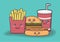 cartoon junk food on green background