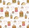 Cartoon junk food kawaii seamless pattern