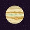 Cartoon of Jupiter, solar system planets. Astronomical observatory and stars universe. Astronomy galaxy illustration vector.