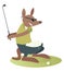 Cartoon kangaroo is playing golf
