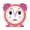 Cartoon kawaii alarm clock woman girl coral color smiling popular character