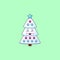 Cartoon kawaii Christmas tree with Grinning face. Cute white Christmas tree with decorations