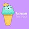 Cartoon kawaii ice cream cone. Cute character with typography I scream for you. illustration for romantic cards and prints