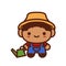 Cartoon Kawaii Little Gardener Isolated Illustration