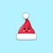 Cartoon kawaii Santa hat with Cheerful Face. Cute Santa Claus hat for Christmas celebration