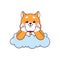 Cartoon kawaii shiba inu dog lounging on cloud