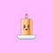 Cartoon kawaii Wax Candle with Admiring face. Cute burning Candle in the Cup