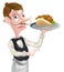 Cartoon Kebab Pita Waiter Pointing