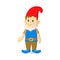 Cartoon kid dressed as gnome for holiday. Flat vector illustration, isolated on white background.