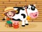 Cartoon Kid Milking A Cow