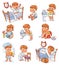 Cartoon kid daily routine activities set