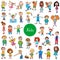 Cartoon kids characters large set