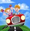 Cartoon Kids Driving Car