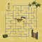 Cartoon kids maze in dinosaur world. Labyrinth of dino way. Help researcher find path to gate. Childrens home game