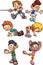 Cartoon kids performing different actions