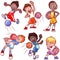 Cartoon kids playing dodgeball.