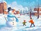 Cartoon Of Kids Playing In The Snow