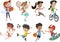 Cartoon kids playing various sports.