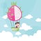 Cartoon kids riding a hot air balloon fruit happy children dragon fruit