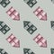 Cartoon kids seamless town city pattern with green and pink house elements. Pale grey background