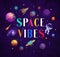 Cartoon kids space banner, space vibes background