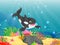 Cartoon killer whale with a beautiful underwater world