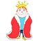 Cartoon king, vector hand drawing. Cute funny drawn prince in the red royal mantle, with red hair, with a crown on his